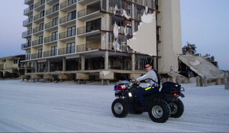 Scottie in 2004 on Navarre Beach in the wake of the Hurricane Ivan