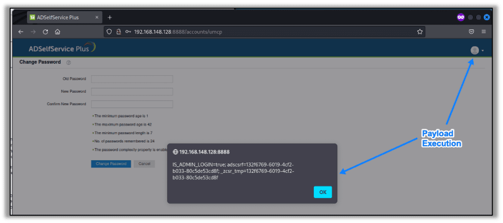 Payload Execution on Change Password Page