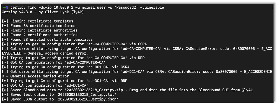 Using Certipy’s Vulnerable flag