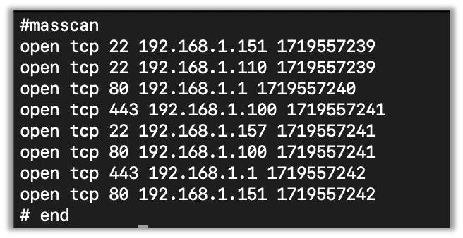 Output of masscan looking at specific ports only